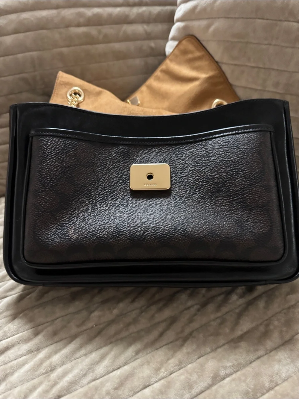 Coach Black Leather Shoulder Bag with Gold Chain